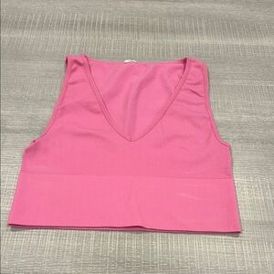 Pink V-Neck Ribbed Women's Top